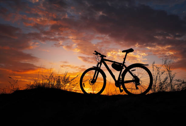 istock Silhouette of a bicycle during sunset. Sandy meadow. No one. 1039444054