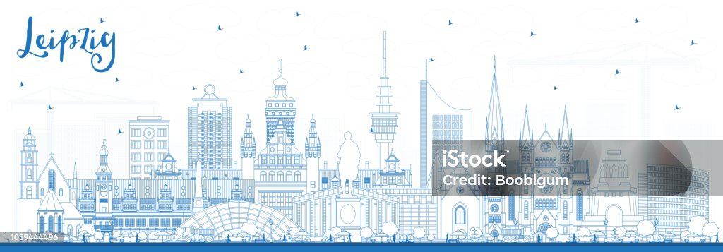 Outline Leipzig Germany City Skyline with Blue Buildings. Outline Leipzig Germany City Skyline with Blue Buildings. Vector Illustration. Business Travel and Tourism Concept with Historic Architecture. Leipzig Cityscape with Landmarks. Leipzig - Saxony stock vector