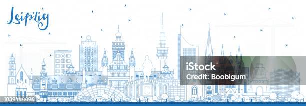 Outline Leipzig Germany City Skyline With Blue Buildings Stock Illustration - Download Image Now