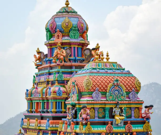 bright colored photo of Hindu temple located in Shimla, Hill Station in India
