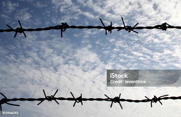 Sky And Fence Stock Photo - Download Image Now - Abandoned, Aluminum, Barbed Wire