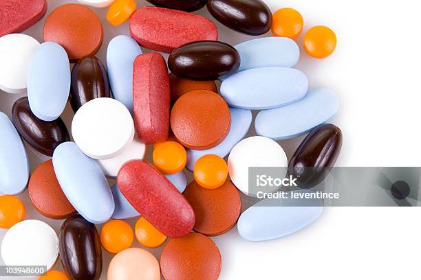 Colorful Pill Cocktail Stock Photo - Download Image Now - Antibiotic, Black Color, Blue