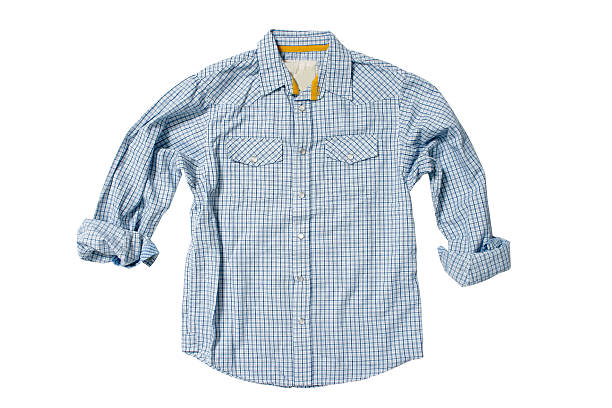 istock Blue Cowboy Shirt on White Background - Rolled Sleeves 103948656