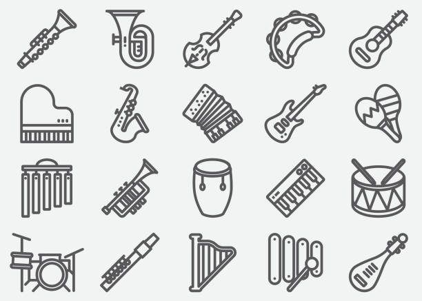 иконы линии музыкальных инструментов - brass instrument illustrations stock illustrations
