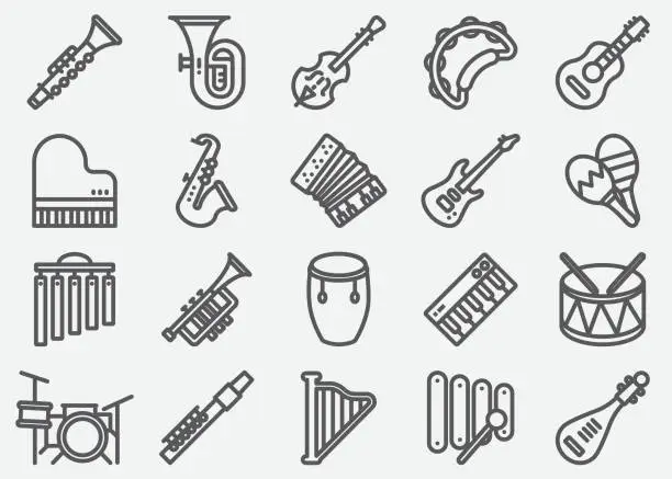 Vector illustration of Musical Instrument Line Icons