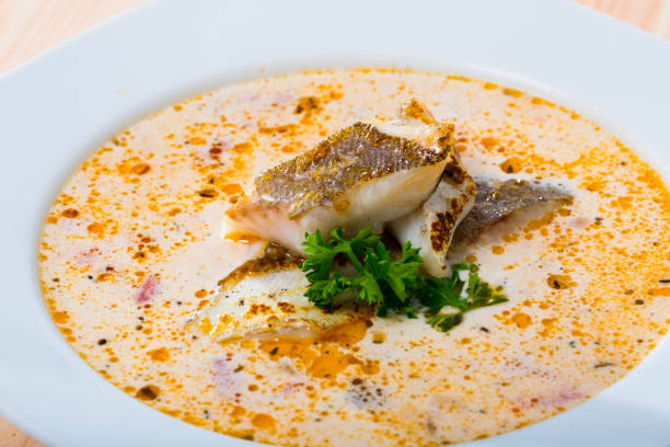 istock Closeup of Norwegian soup with cod 1039512578