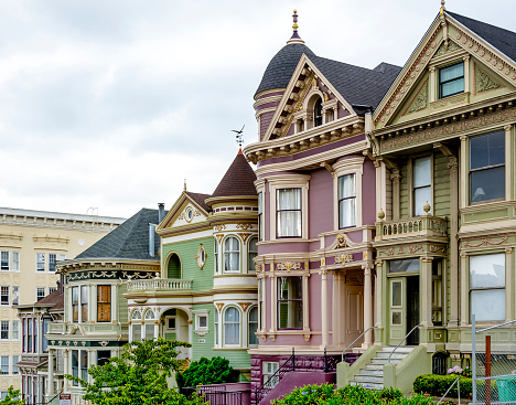 Row of colorful traditional victorian houses in San Francisco