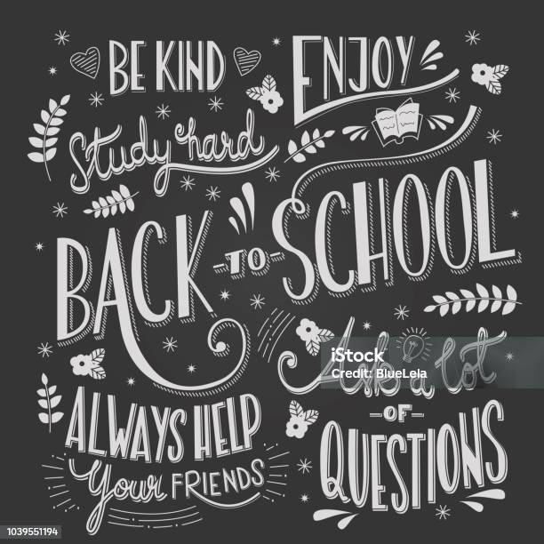Back To School Typography Drawing On Blackboard With Motivational Messages Hand Lettering Vector Illustration Stock Illustration - Download Image Now