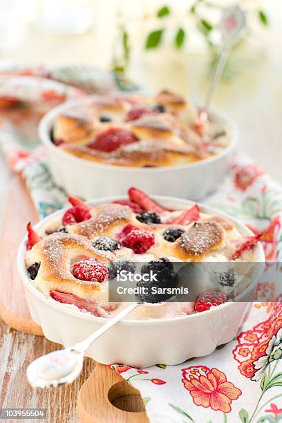 Fruit Pudding With Berry Stock Photo - Download Image Now - Clafoutis, Strawberry, Baked