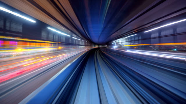 4K Time lapse of automatic train moving to tunnel, Tokyo, Japan