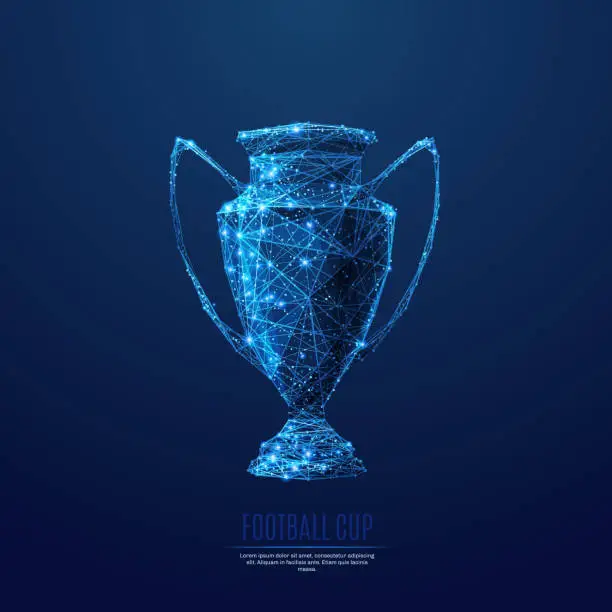 Vector illustration of Football cup low poly blue