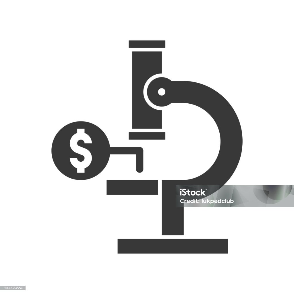 microscope and money, economic analysis icon Analyzing stock vector