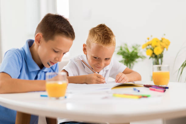 istock Young boys writing in notebooks at home 1039572954