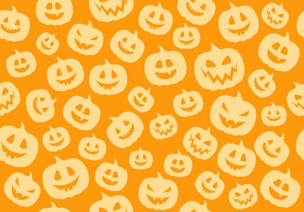 ilustrações, clipart, desenhos animados e ícones de padrão sem emenda com silhuetas engraçadas de abóboras. vector. - lanterna de halloween