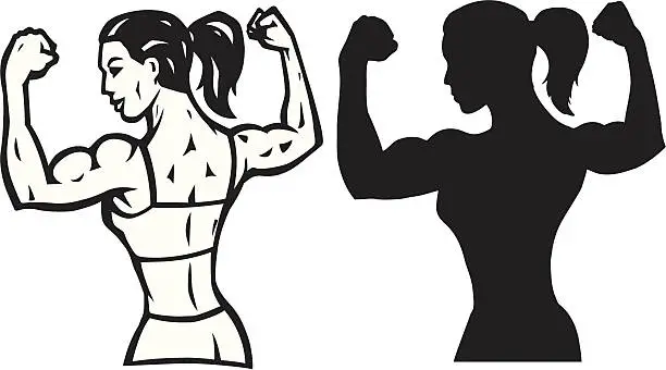 Vector illustration of Stylized Female flexer and outline