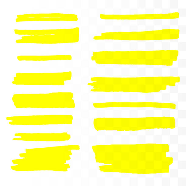 Vector highlighter brush set. Hand drawn yellow highlight marker stripes. Vector highlighter brush set. Hand drawn yellow highlight marker stripes. Vector illustration permanent marker stock illustrations