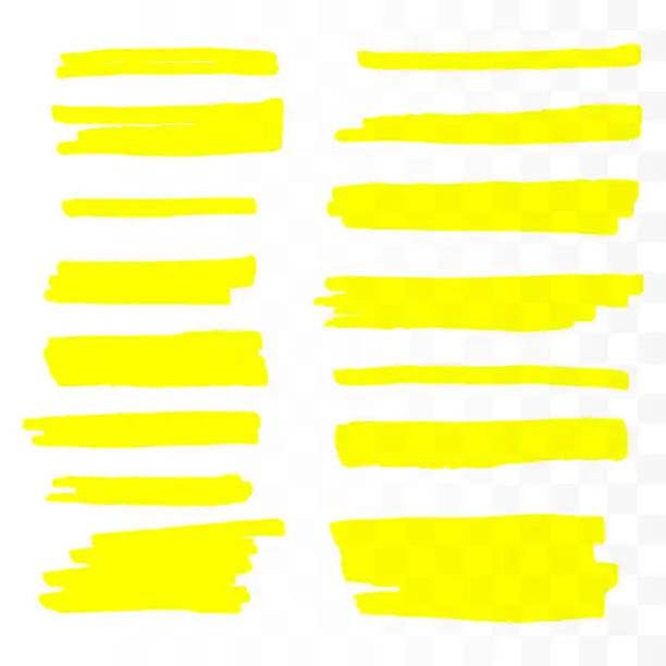 Vector illustration of Vector highlighter brush set. Hand drawn yellow highlight marker stripes.