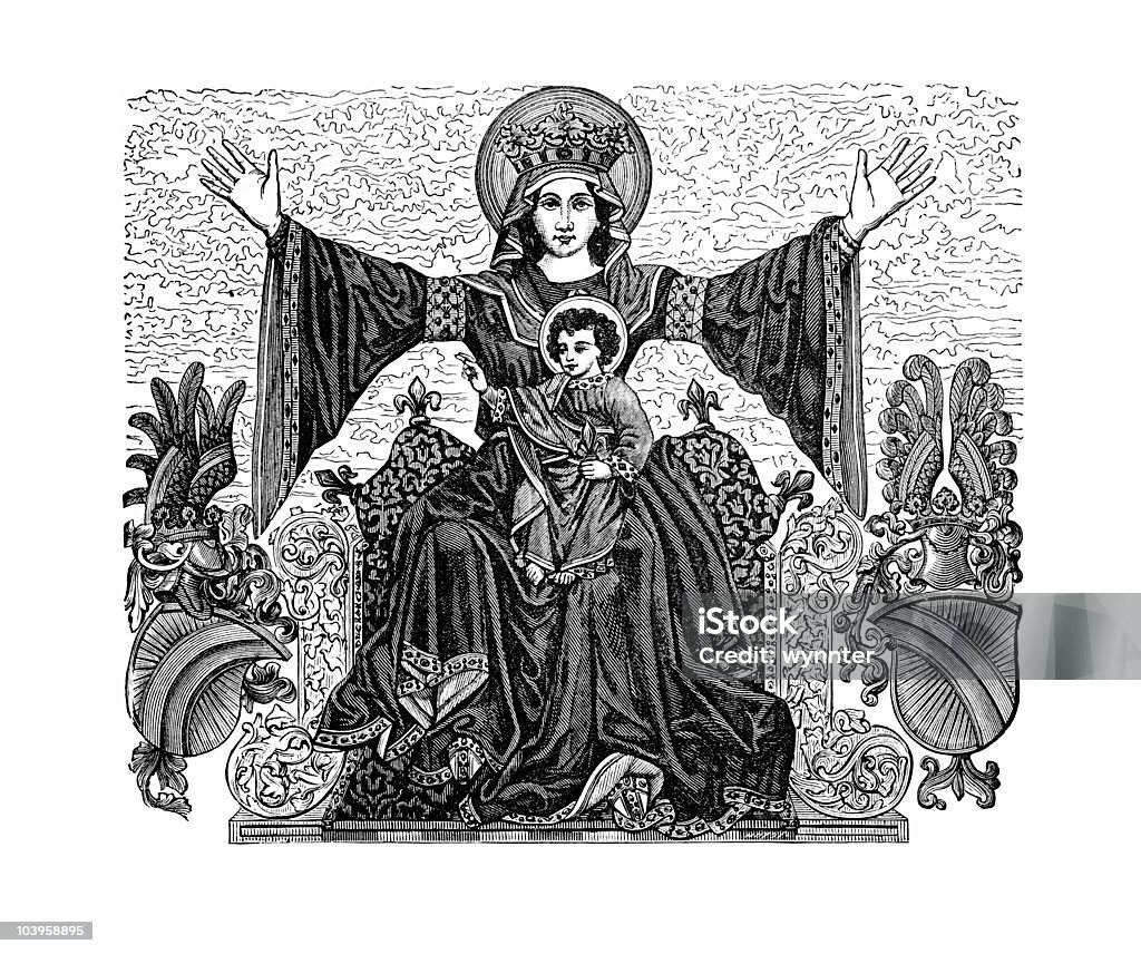 Jungfrau Maria mit Baby Jesus - Lizenzfrei Holzschnitt Stock-Illustration
