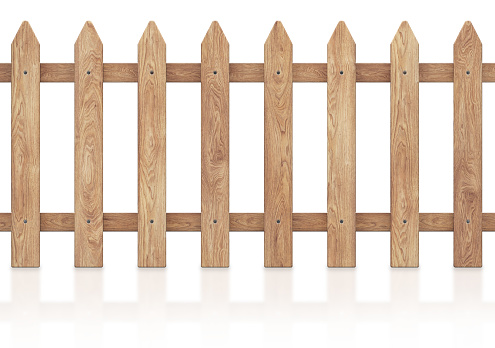 Wooden fence isolated on white background with clipping path. 3d rendering