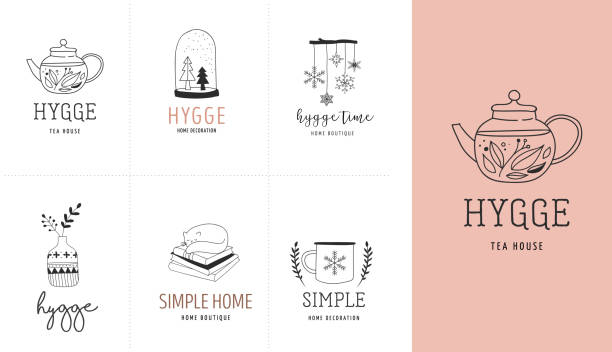 Hygge - Simple Life in Danish, collection of hand drawn elegant and clean logos, elements Hygge - Simple Life in Danish, collection of hand drawn elegant and clean logos, icon and graphic elements northern europe stock illustrations