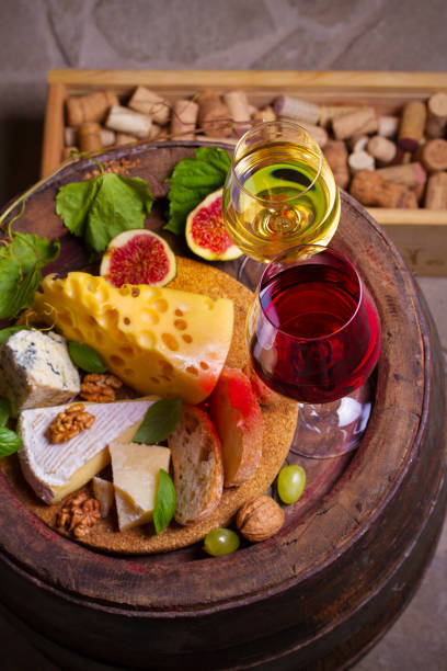 istock Red and white wine in wine cellar 1039600748