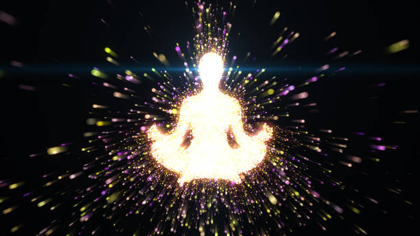 istock Meditation, zen and yoga with glowing light 1039600842
