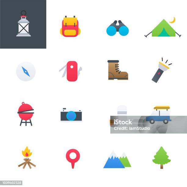 Camping Colourful Icons Set Vector Illustration Design Stock Illustration - Download Image Now