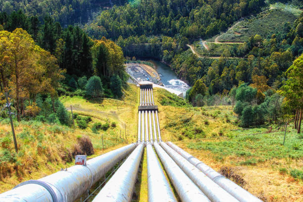 Pipes for a pumped-storage power plant Pipes for a pumped-storage power plant hydroelectric power photos stock pictures, royalty-free photos & images