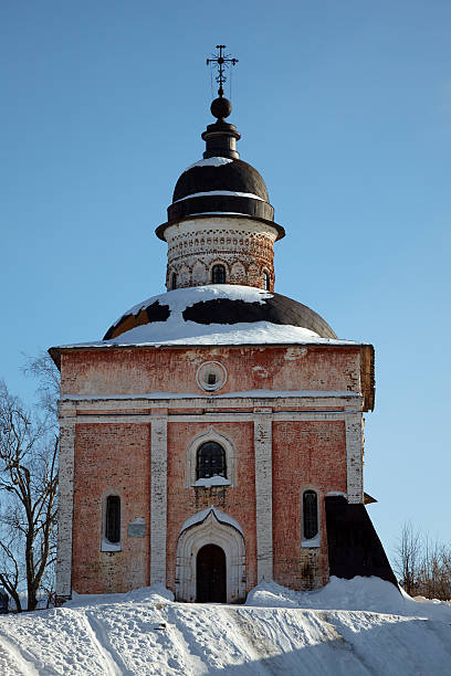 Ancient russian orthodox church in winter, Kirillov stock photo