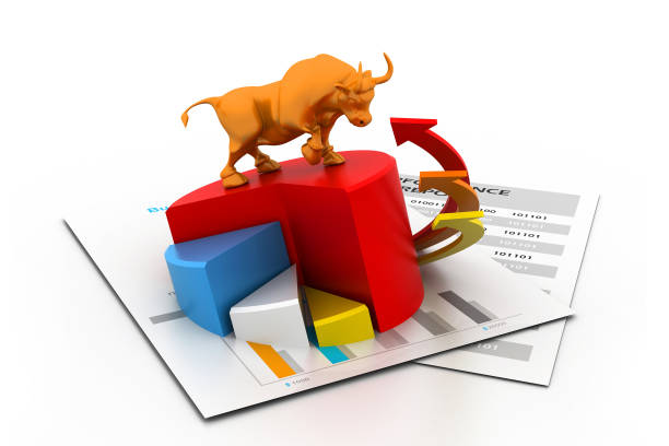 grafico economico delle imprese e toro - growth bull foto e immagini stock