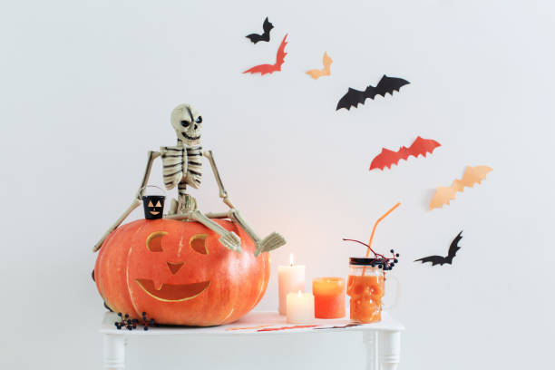 istock Halloween decorations on wooden table 1039616908
