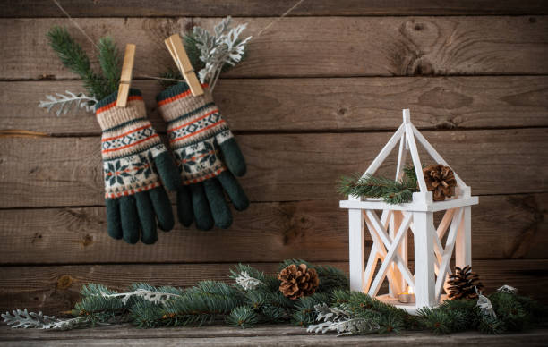 istock Christmas decorations on dark old wooden background 1039623546