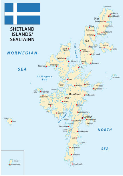 mapa wysp szetlandzkich z flagą - shetland islands stock illustrations