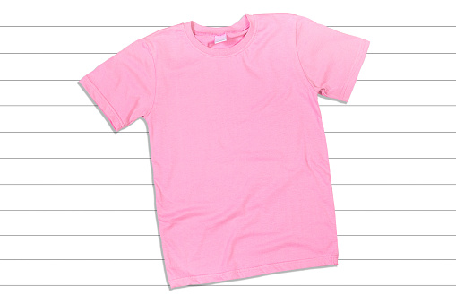 Pink T-shirt Mockup - Flat Lay on a White Wooden Background