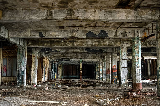 Abandoned Industrial Factory Warehouse Interior stock photo
