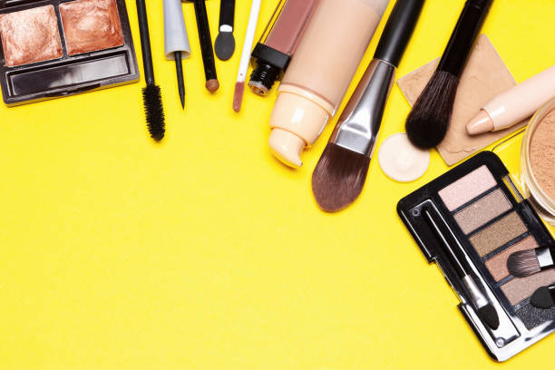 istock Makeup products for casual everyday make-up with empty space 1039637058