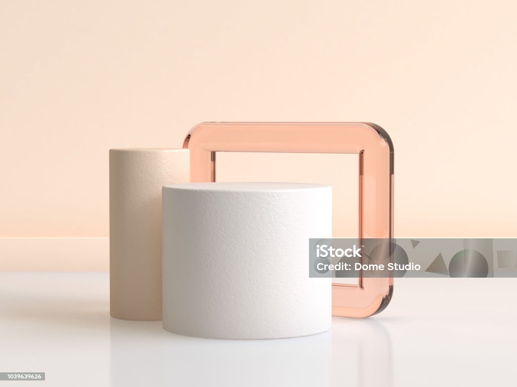 rendu 3d de cylindre blanc orange verre cadre - Photo de Forme tridimensionnelle libre de droits