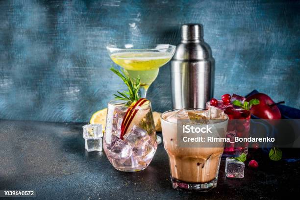 Variety Fall Winter Cocktails Stock Photo - Download Image Now - Alcohol - Drink, Alcohol Abuse, Ale