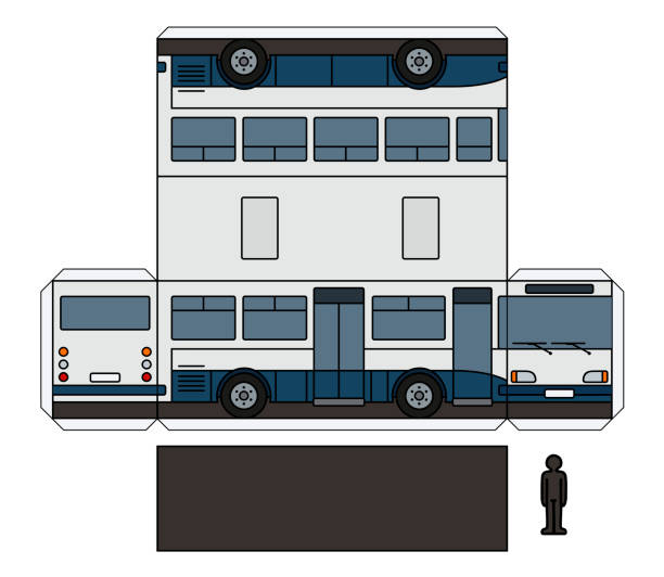 illustrations, cliparts, dessins animés et icônes de la maquette en papier d’un petit bus - car motor vehicle model land vehicle