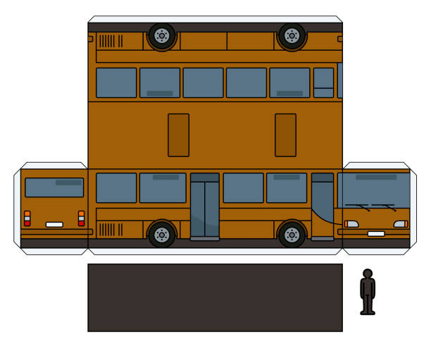 illustrations, cliparts, dessins animés et icônes de la maquette en papier d’un bus brun - car motor vehicle model land vehicle