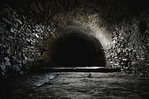 An underground passage way mining tunnel