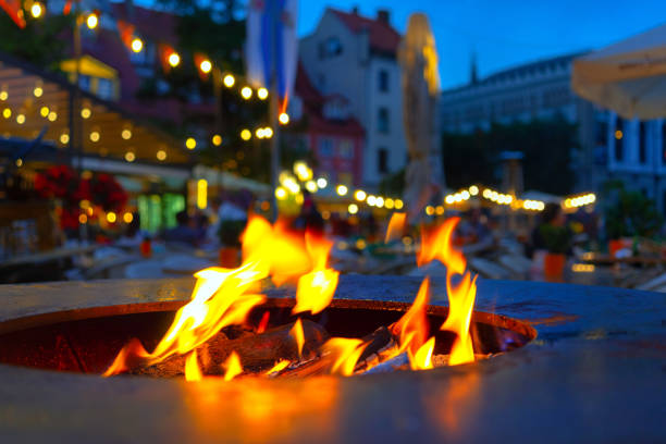 istock Fire in the stove in the square in Riga 1039656332