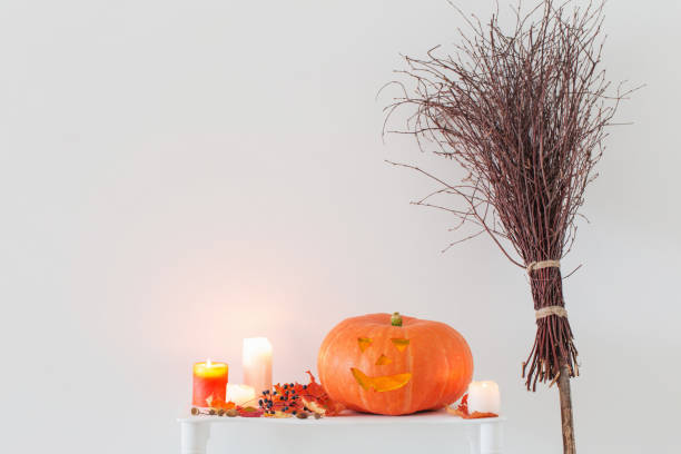 istock Halloween decorations on  wooden shelf 1039657962