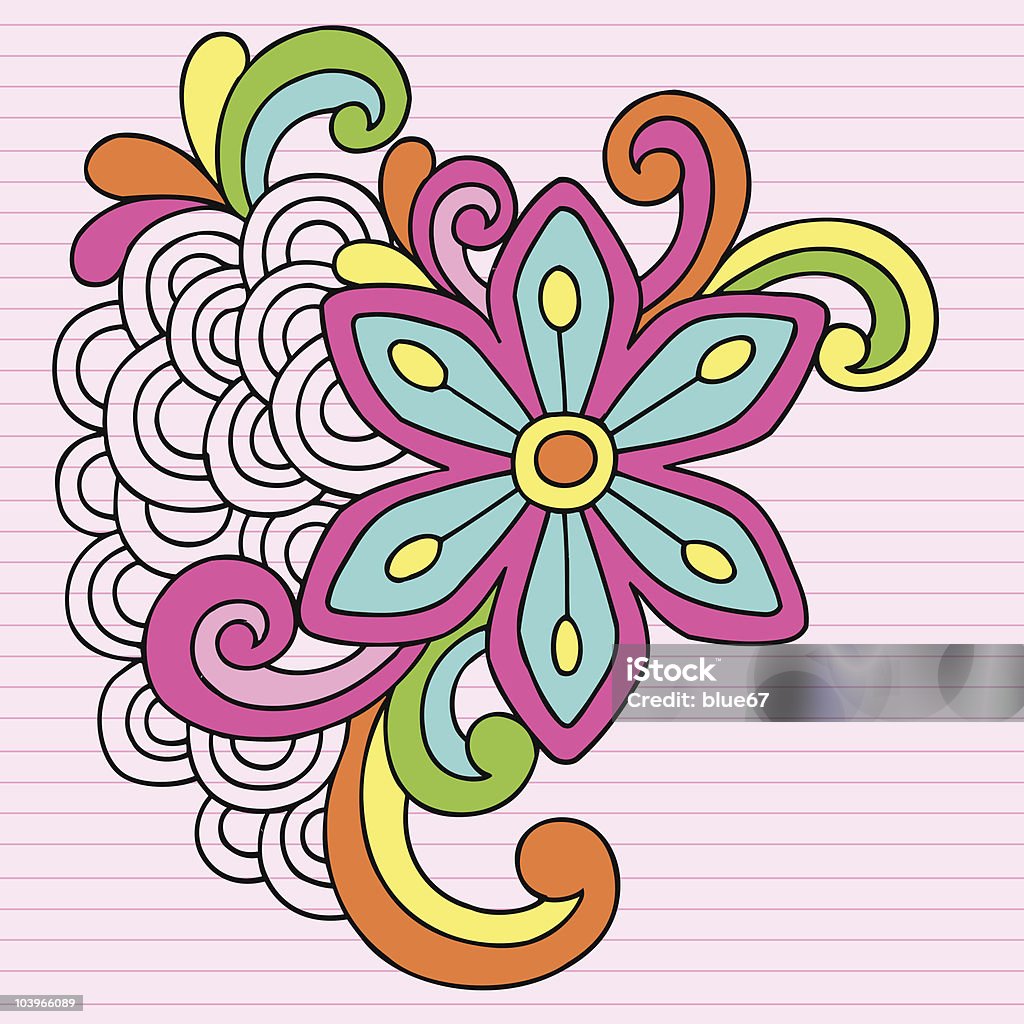 Groovy Psychedelic Flower Notebook Doodle  1960-1969 stock vector