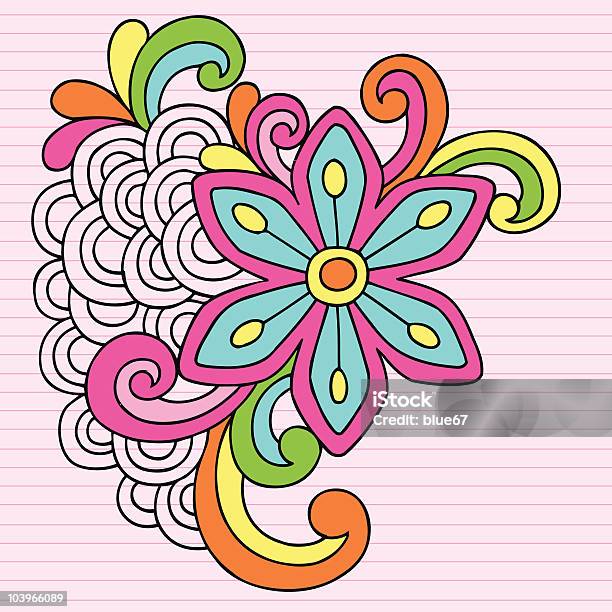 Groovy Psychedelic Flower Notebook Doodle Stock Illustration - Download Image Now - 1960-1969, Abstract, Color Image