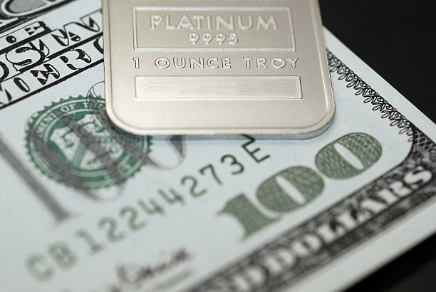 studio shot of stacked Japanese 100 yen coins lined up