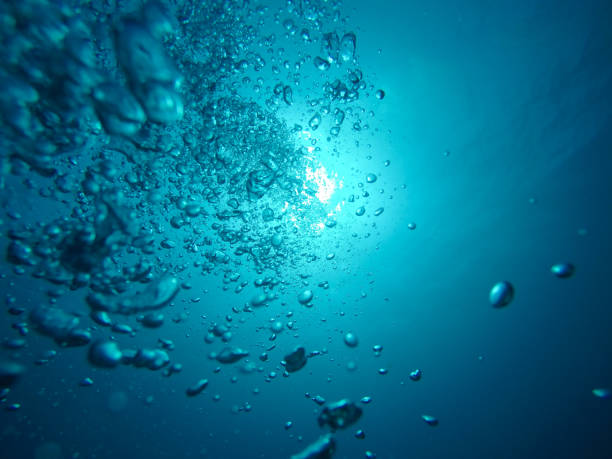 istock Air Bubbles Going to the Surface and Towards the Sun in a Blue Sea 1039683062