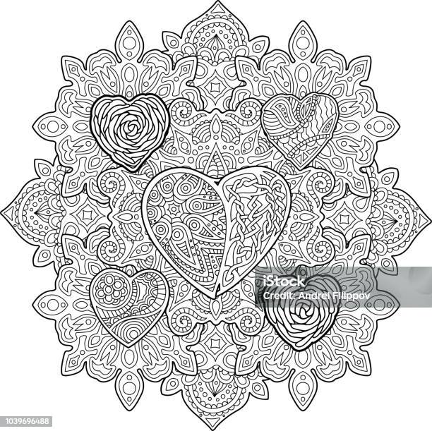 Pattern With Hearts For Coloring Book Page Stock Illustration - Download Image Now - Coloring Book Page - Illlustration Technique, Heart Shape, Abstract