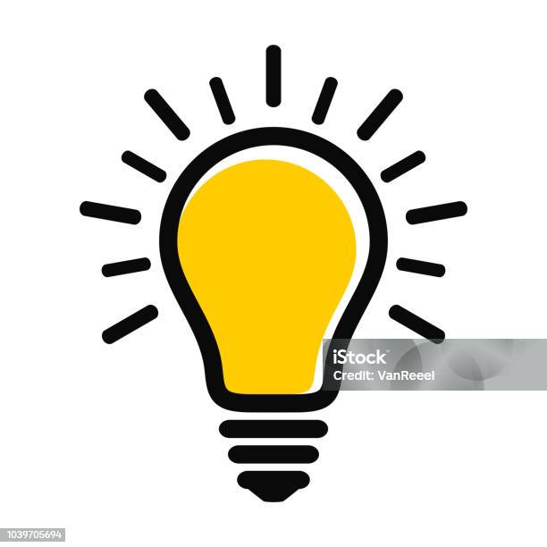 Modern Yellow Light Bulb Icon With Rays Idea And Creativity Symbol Stock Illustration - Download Image Now
