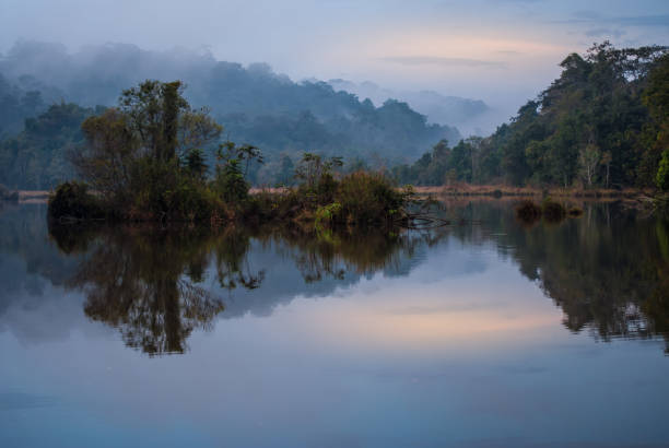 istock Lake in the forest at sunset. Smoothing the surface with reflection 1039709210